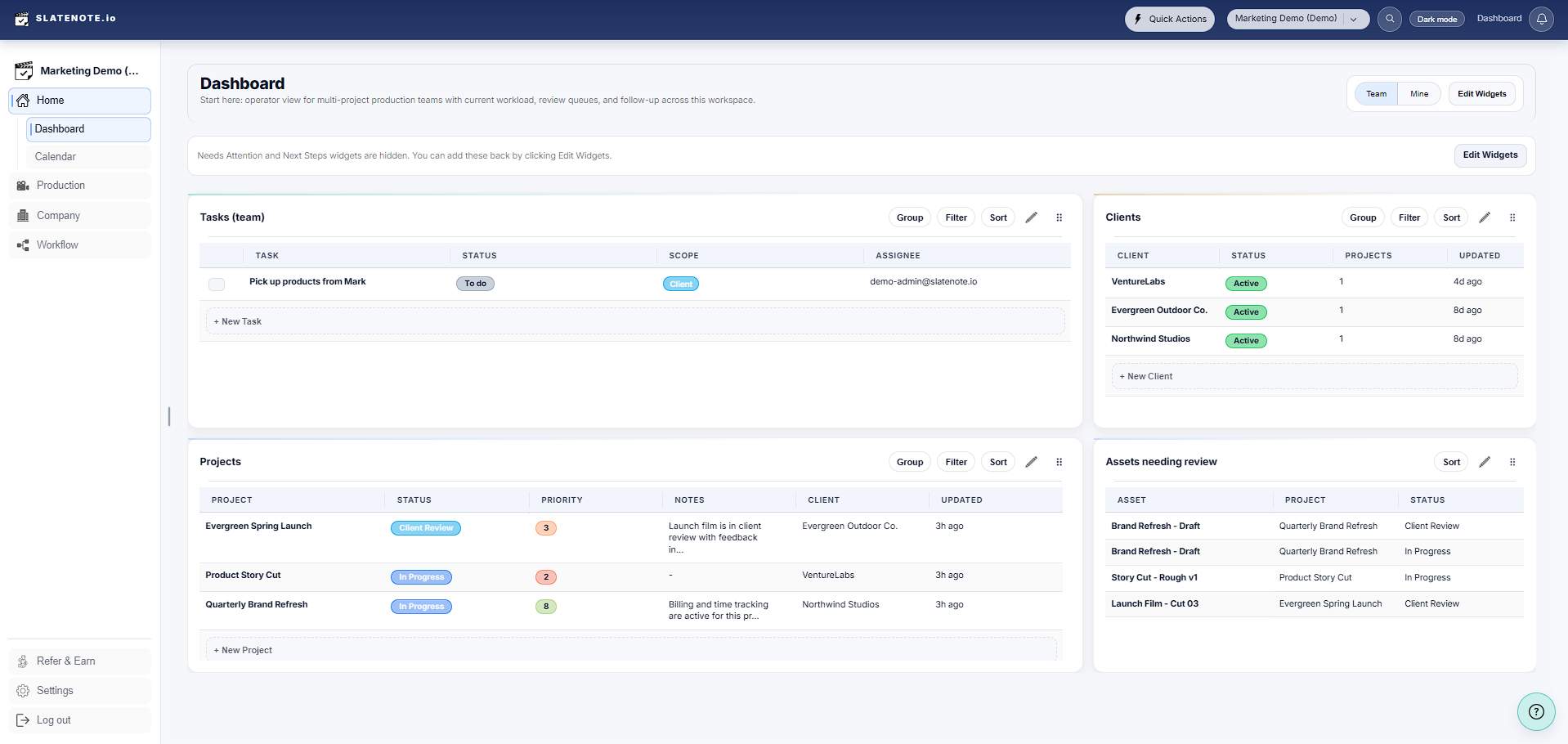SlateNote workspace overview